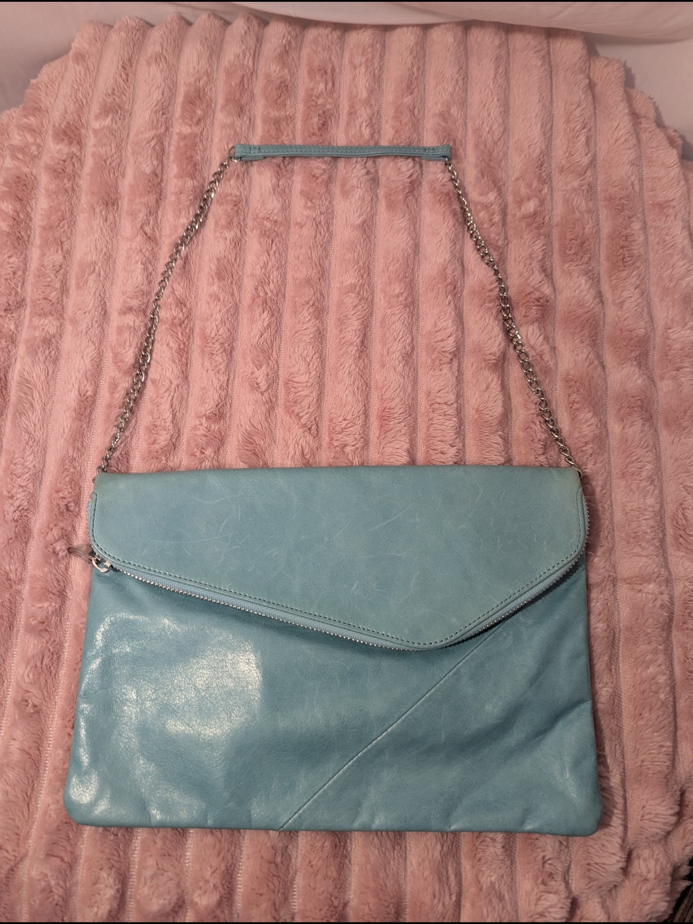 Hobo The Original Teal Leather Clutch Shoulder Bag Chain Strap